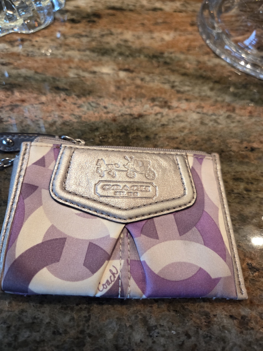 Coach Purple Signature Small Wallet with Metallic Trim